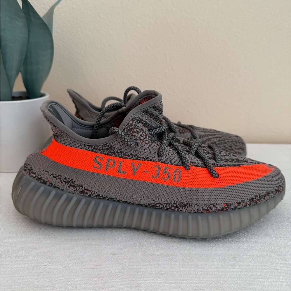 Adidas Yeezy Boost SPLY-350 V2 Beluga Reflective Gray Mesh w/Orange Sneakers - Picture 4 of 14